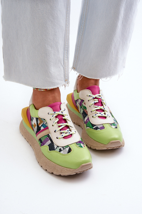 Dámské kožené tenisky na platformě Maciejka 06322-09 zeleno-růžové