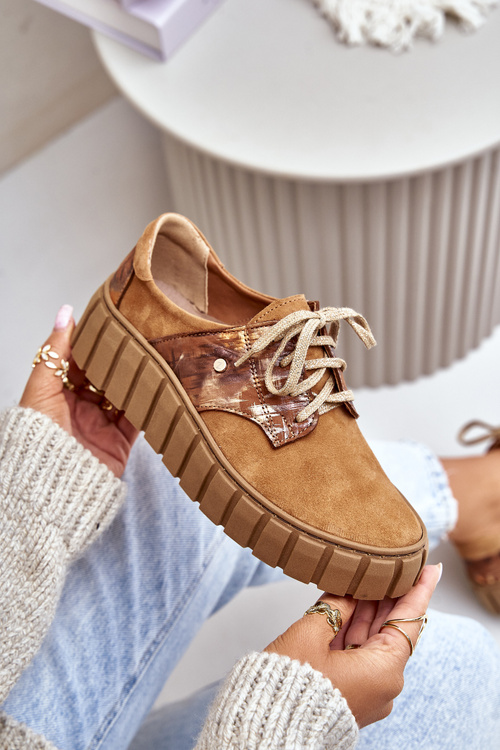 Hnědé semišové boty na platformě Zazoo 10128