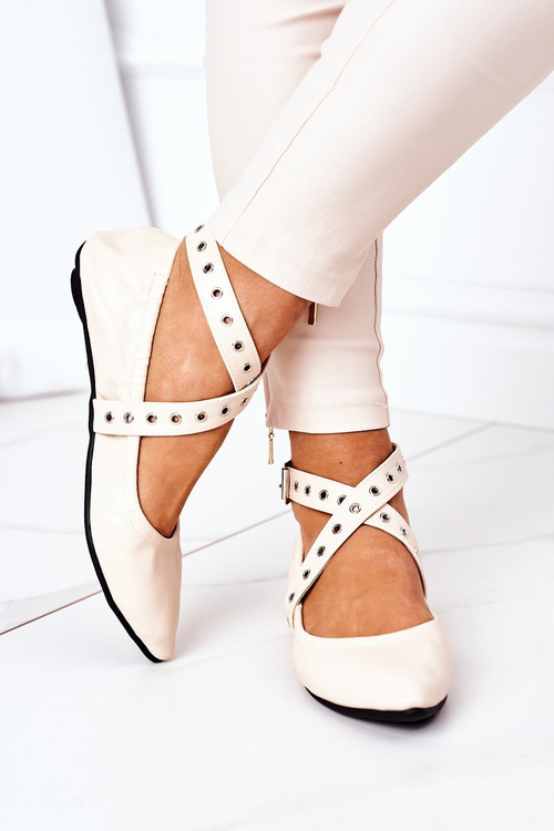 Skladacie kožené baleríny lu boo béžové