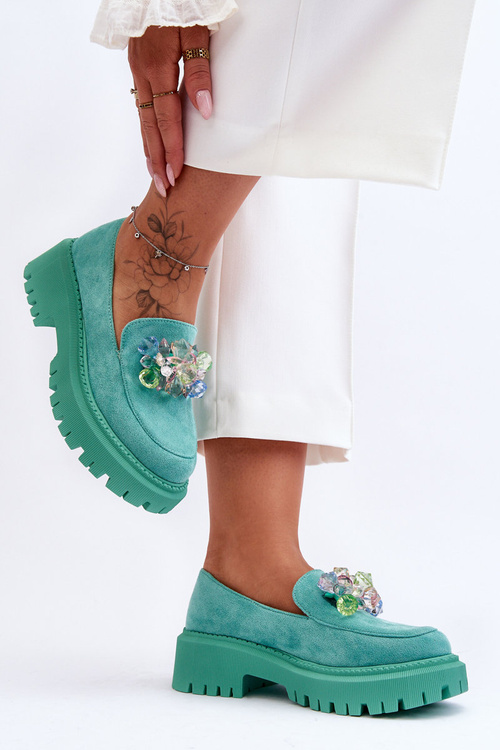 Dámské křišťálové mokasíny Zelená Avril