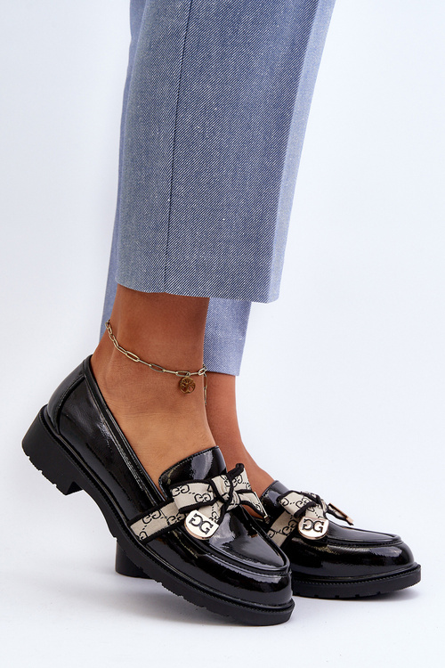 Lakované dámské polobotky mokasíny S.Barski HY330A černé