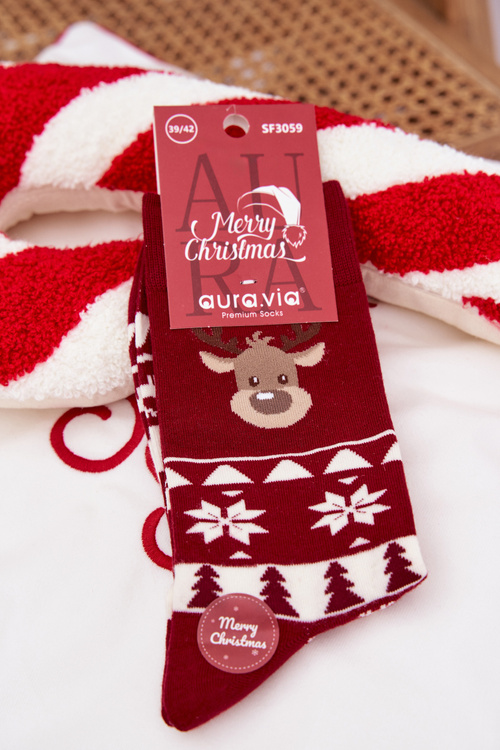 Pánske Vianočné Vzorované Ponožky S Rénom Bordová