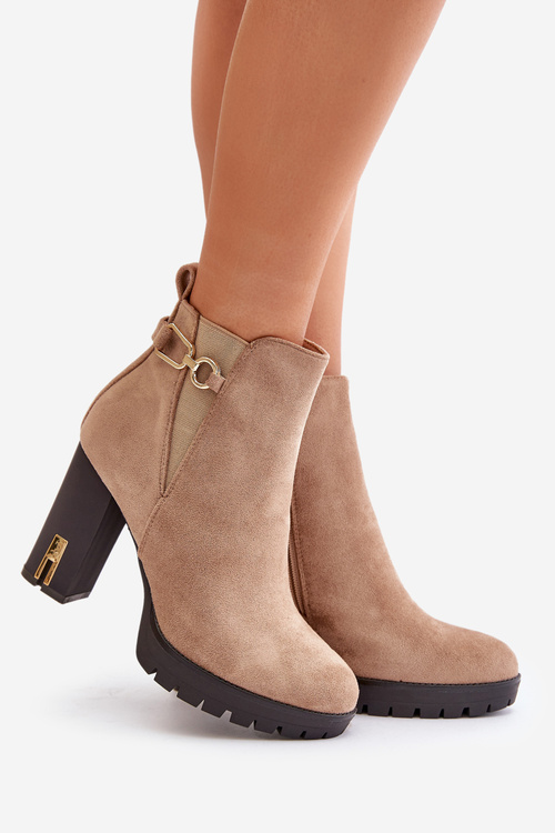 Zateplené dámské botky na vysokém podpatku béžové Terisanna