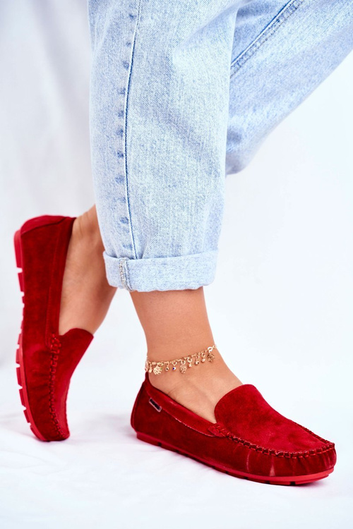 Dámské Mokasíny Kožené Semišové Červené Papito