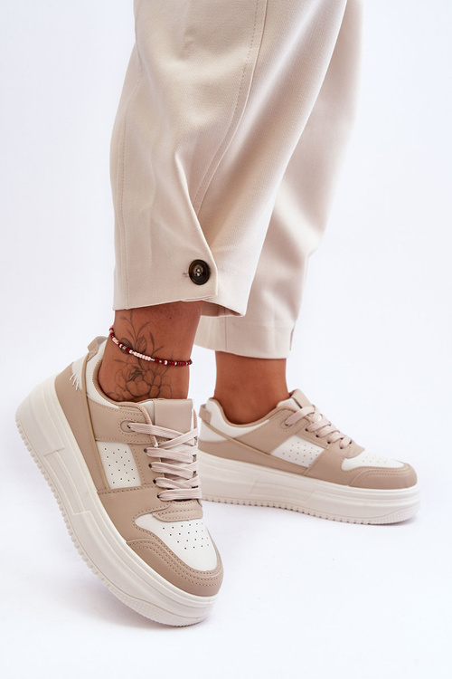 Dámske kožené športové topánky na masívnej platforme béžové belisso