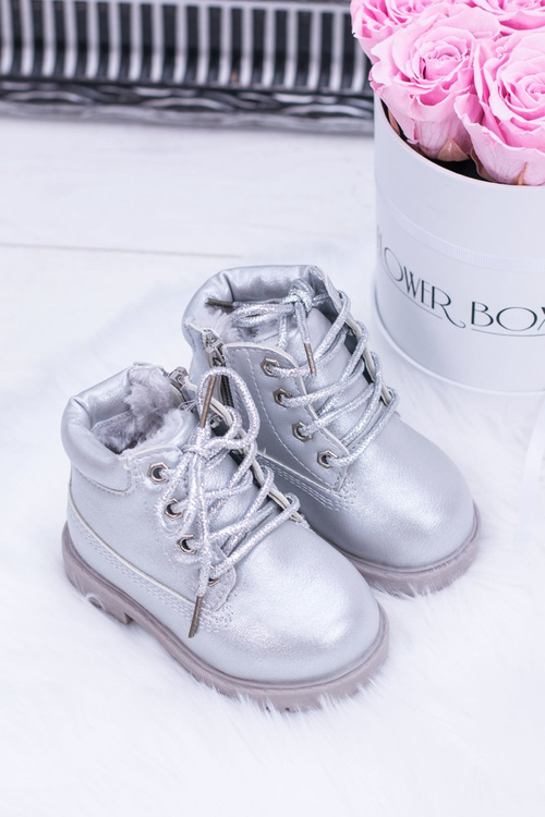 práškové stříbrné teplé Dětské boty traper Dexter