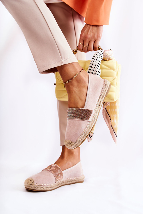 Dámske posuvné espadrilly s kamienkami ružovými masálmi