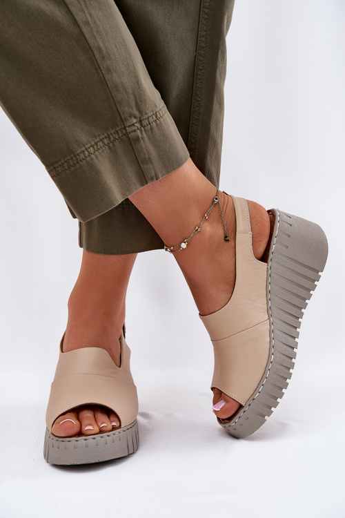 Dámské sandály z přírodní kůže na klínu Artiker Béžové 56C0957