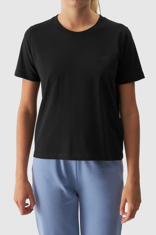 Hladký Dámsky T-Shirt Regular 4FWAW24TTSHF1650-20S Čierny