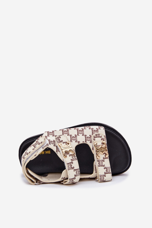 Dětské Sandály Na Suchý Zip Se Zlatými Detaily Béžové Cavina