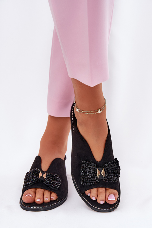 Dámské Sandály S Mašlí Na Plochém Podpatku S.Barski KV51-014 Černé