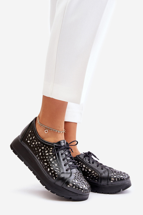Zazoo 2973 Kožené Poltopánky Na Platforme S Dierkovaným Vzorom Čierne