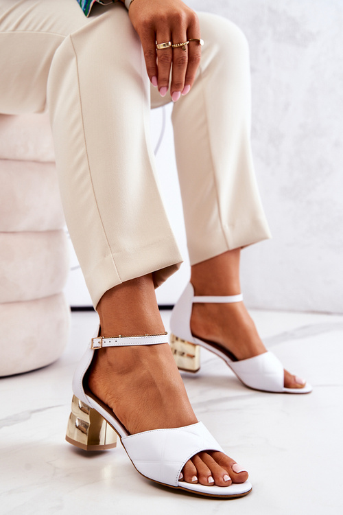 Kožené sandály na podpatku Lewski 3027 bílé