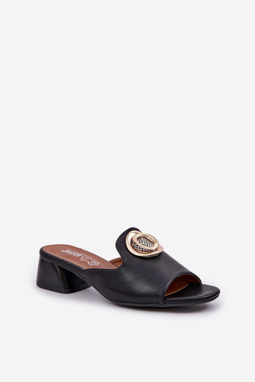 Elegantní Dámské Pantofle Na Nízkém Podpatku S Ozdobou Černé Feledis