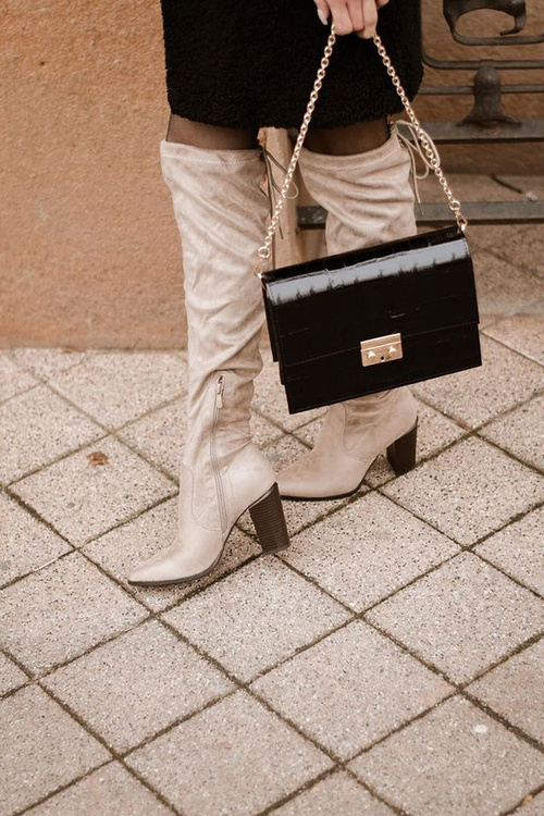 Dámské Kozačky Na Podpatku Béžové Monleek