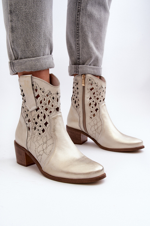 Dámské botky na podpatku krajkové Zazoo 3394/2 Zlaté