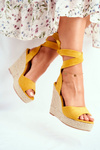 Dámské Sandály Na Klínu Šněrované Žluté Belleza