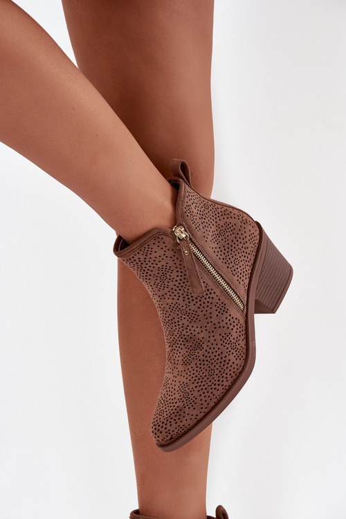 Dámske kožené čižmy na podpätku S.Barski HY52-538 hnedé