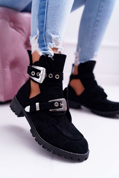 Lu Boo Černý Suede vystřihnout kotníkové boty Rock Girl