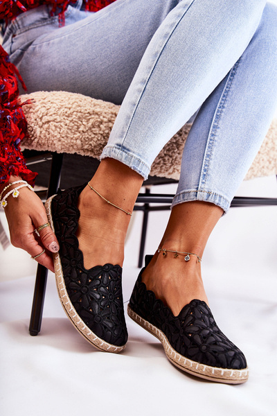 Dámské nášlapné baleríny s květinami černé Vennice