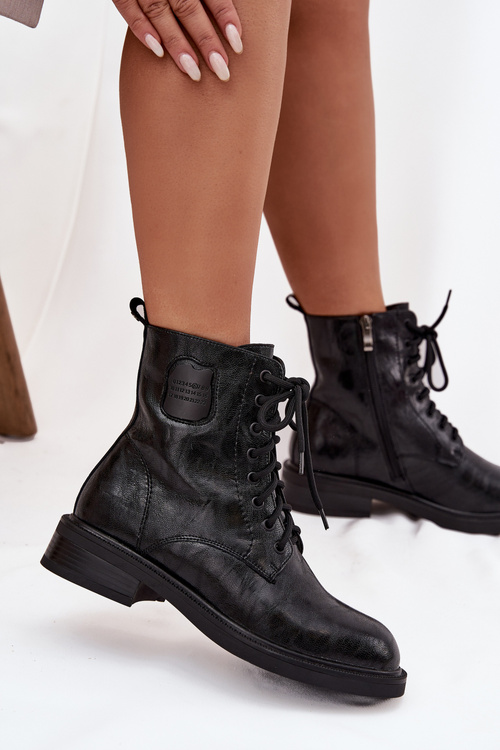 Kožené dámské workery s ozdobným detailem Maciejka K7180-01 Černé