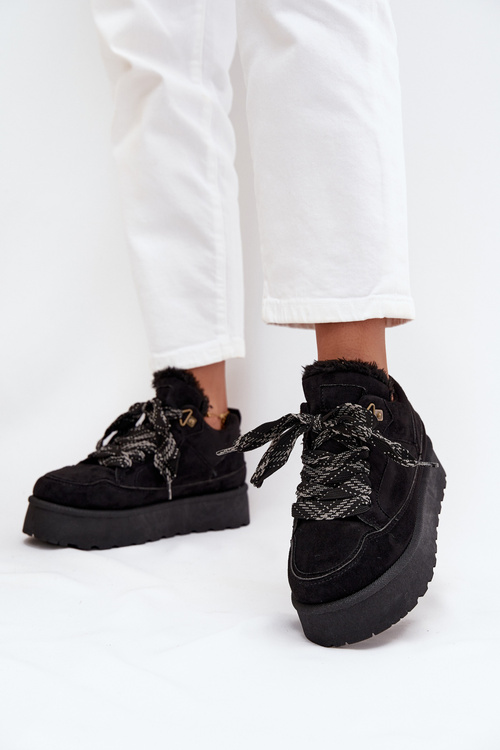 Šněrovací dámské sněhule na platformě vyhřívané kožešinou Černé Tavelle