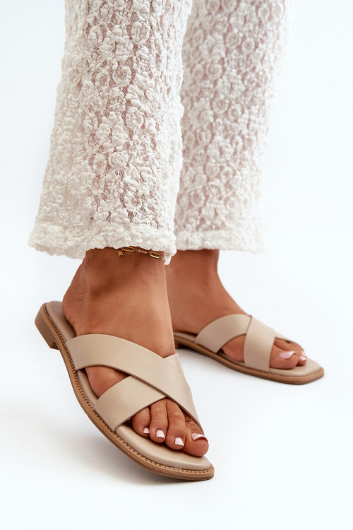 Dámské sandály na ploché podrážce z ekokůže S.Barski KV27-002 Bežové