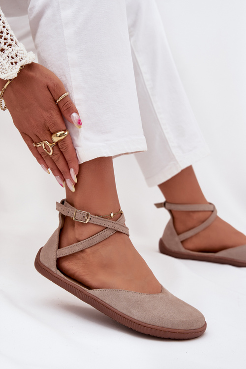 Dámské Semišové Baletky Barefoot S Pásky Zazoo 191 Šedé