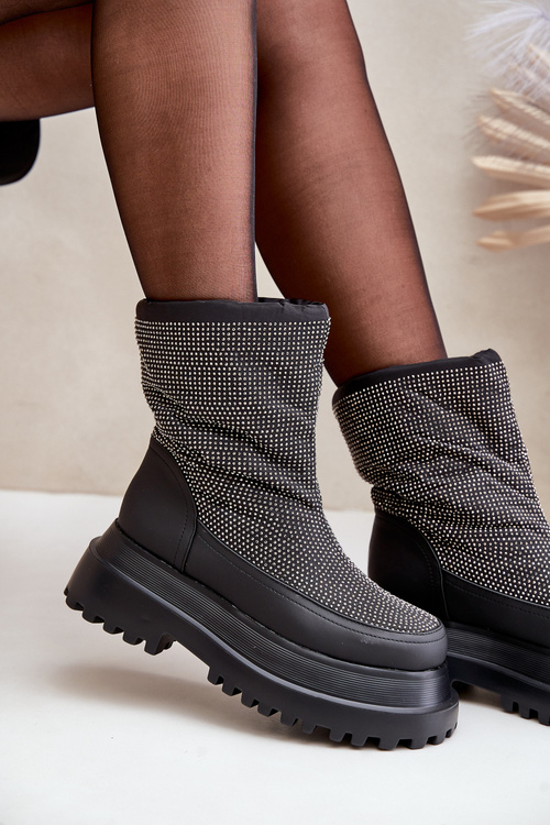 Ozdobené Sněhule Na Platformě A Plochém Podpatku Černé Avivina