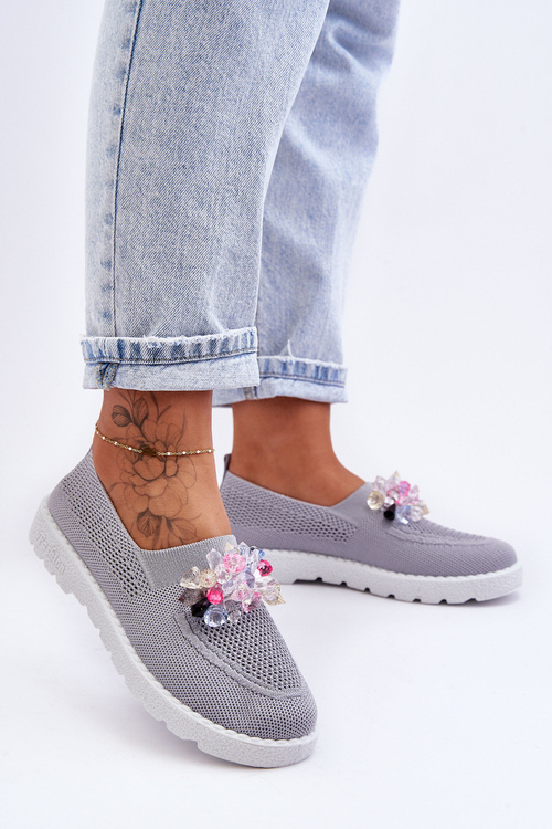 Dámské Slip-on Tenisky s Kameny Šedá Simple