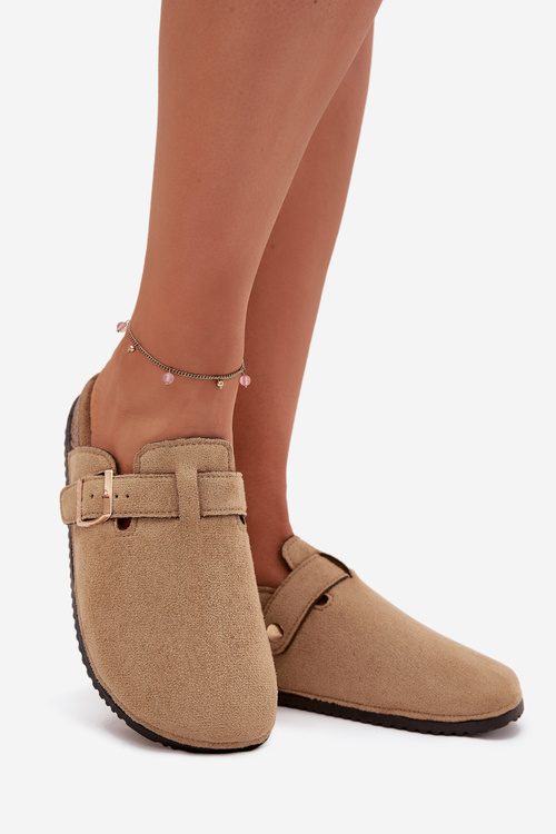 Dámské Pantofle Na Korkové Platformě Se Zlatou Přezkou Big Star SS274738 Béžové