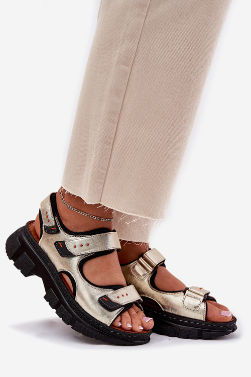 Dámske kožené sandále so suchým zipsom Artiker 56C0469 zlaté