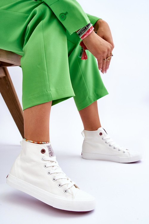 Dámske klasické vysoké tenisky krížové džínsy LL2R4086C White