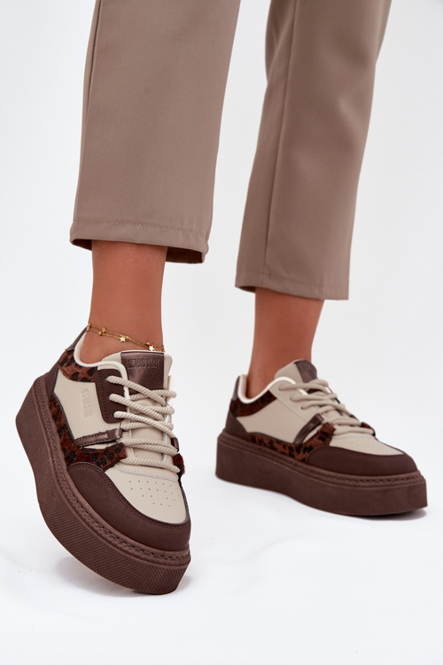 Dámské sneakersy na platformě Big Star SS274356 leopardí hnědo-bežové
