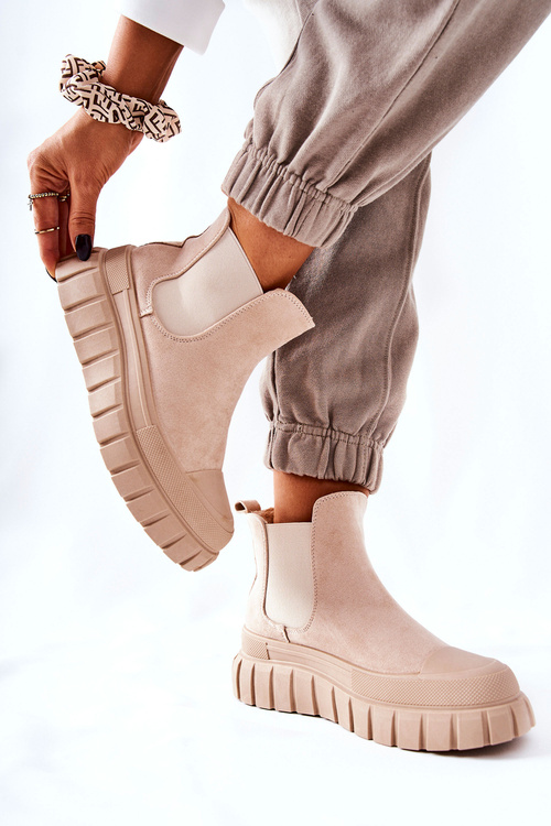 Semišové boty na platformě béžové Jennily