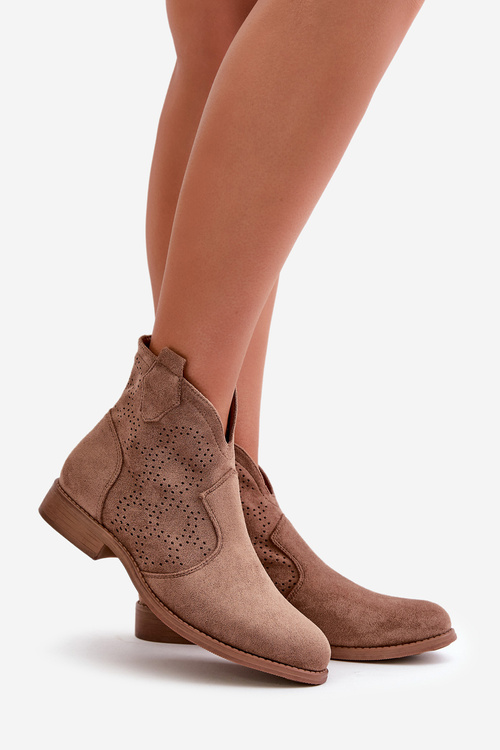 Dámské Ažurové Botky Na Plochém Podpatku Hnědé S.Barski HY42-151