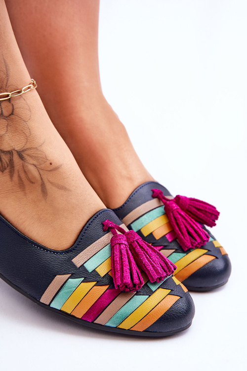 Kožené baleríny s okrajmi Maciejka 04016-17 Navy modrá