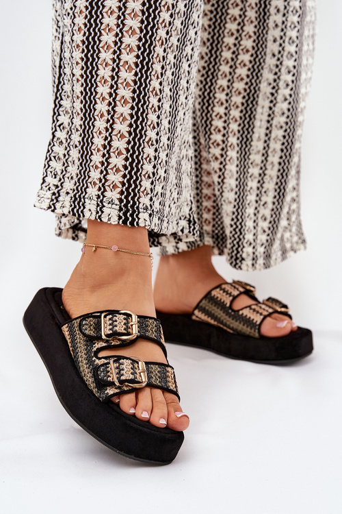 Dámske Sandále Na Platforme S Prackami A Pletením Čierne Limme