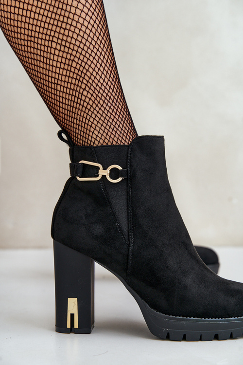 Zateplené dámské boty na vysokém podpatku černé Terisanna