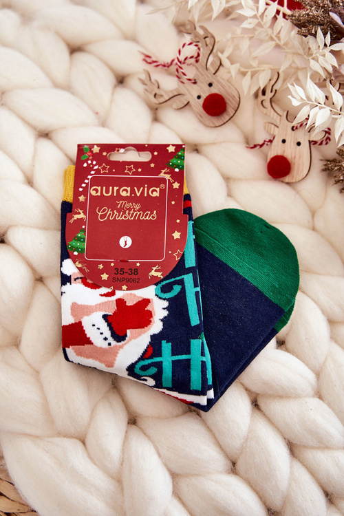 Dámske ponožky s vianočným vzorom „Ho Ho“ Navy Blue