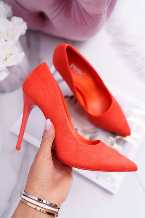 Dámské semišové lodičky na jehlovém podpatku oranžové Yanna