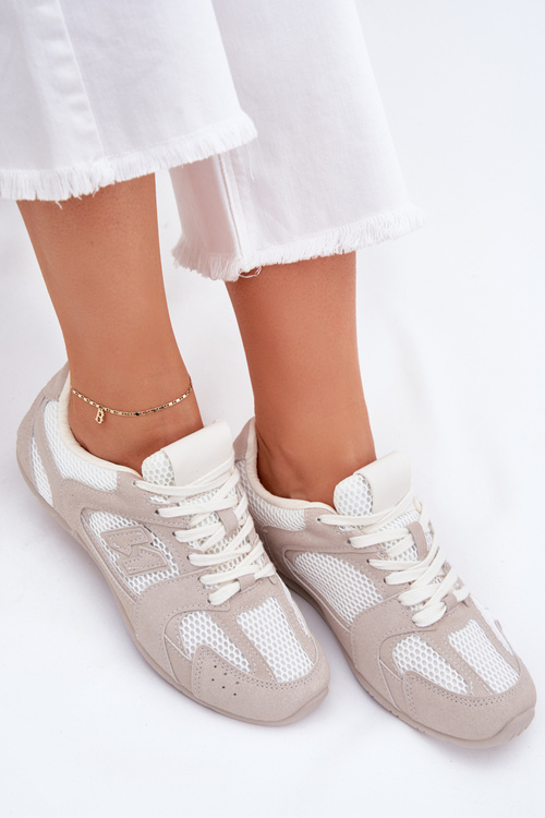 Dámske Športové Topánky Z Eko Semišu Bielo-Bežové Dorella