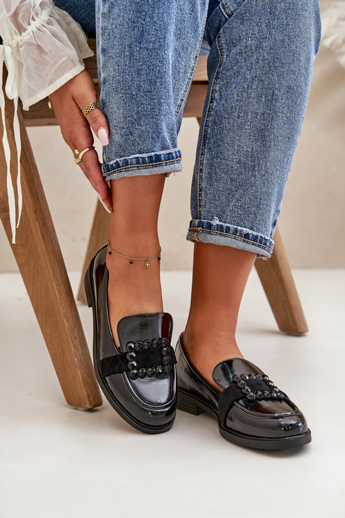 Lakované Dámské Mokasíny S Dekorací Černé Vinceza 58389