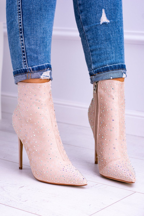 Lu Boo béžové semisove vysoké boty na patě zirkony Cubano