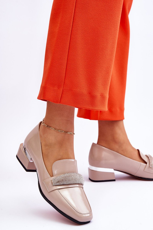 Mokasíny na vysokém podpatku s kubickými zirkony Béžové Lavern