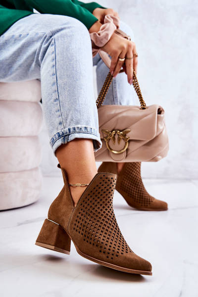 Suede Openwork Boots Lewski Shoes 3165 Camel