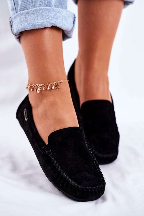 Dámské Mokasíny Kožené Semišové černé Papito