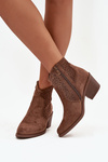 Dámske otvorené členkové čižmy na podpätku S.Barski HY52-529 Hnedé