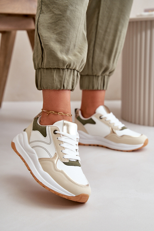 Dámske Sneakersy Na Platforme Z Eko Kože Béžovo-Zelené Issatta