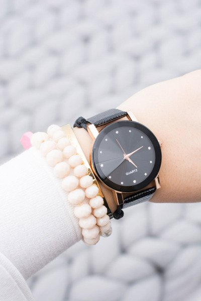 Elegant Women's Watch Black Copper on Belt